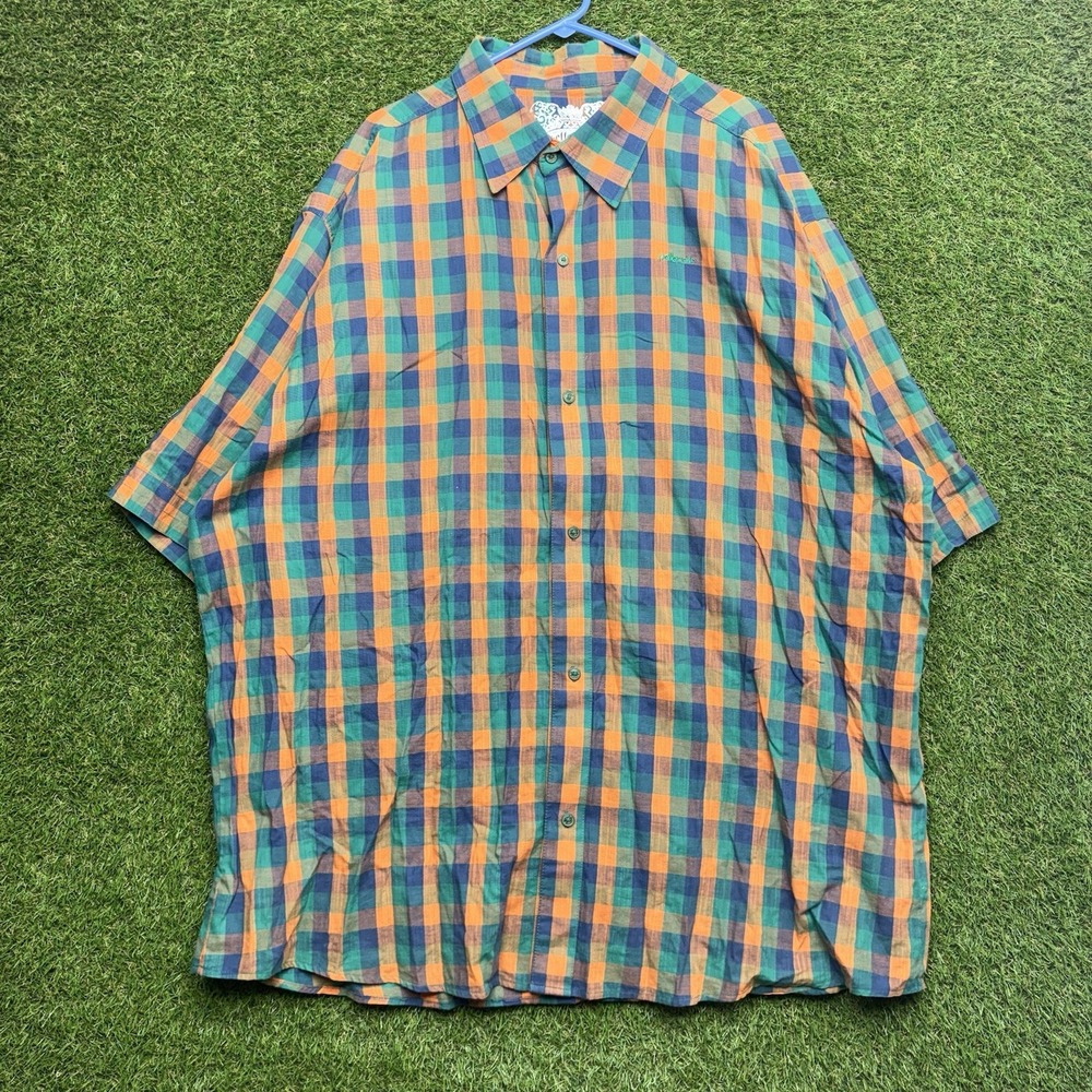 Pelle Pelle Shirt Mens 4XL Loose Fit Short Sleeve Plaid Linen Blend Casual y2k